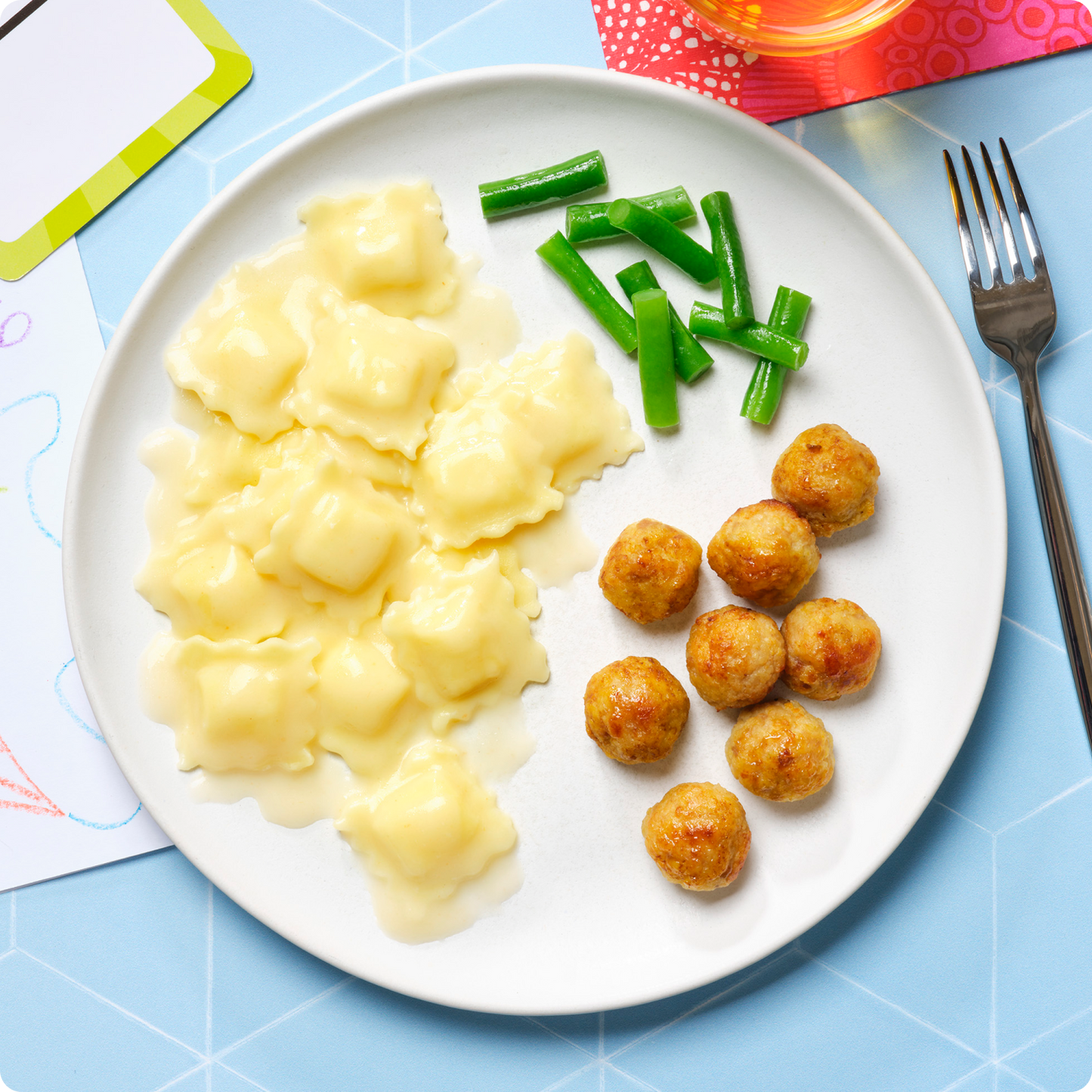 Chicken Meatballs & Buttered Ravioli